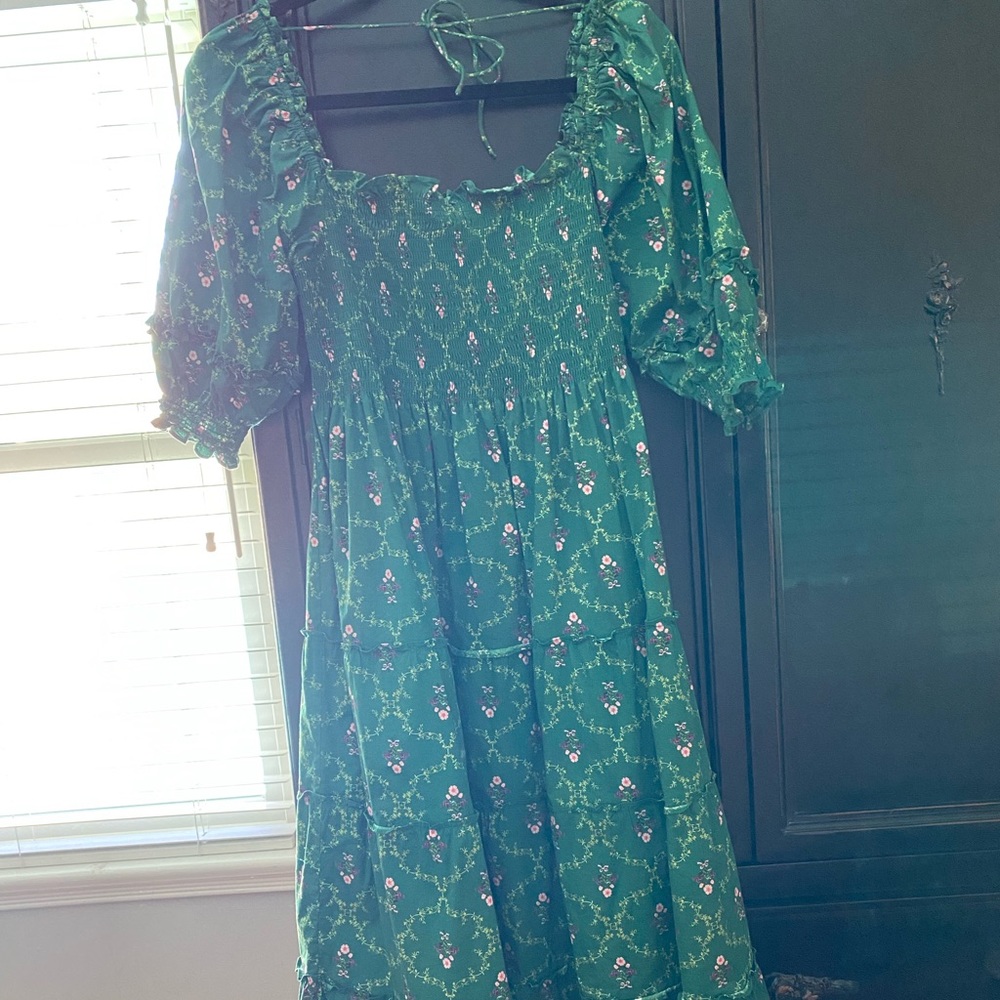 Hill House Nesli Nap dress Emerald green trellis size Large